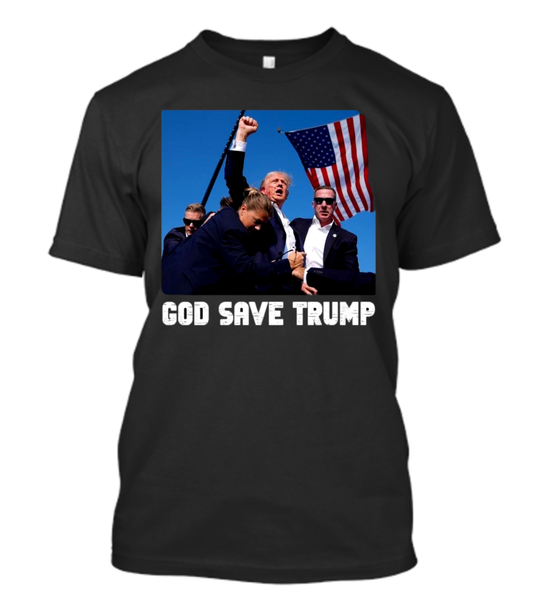 God Save Trump Rally With American Flag And Security Team T-Shirt