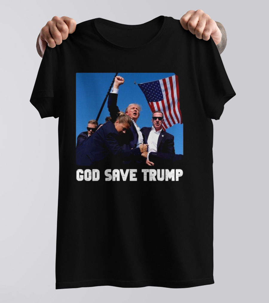 God Save Trump Rally With American Flag And Security Team T-Shirt