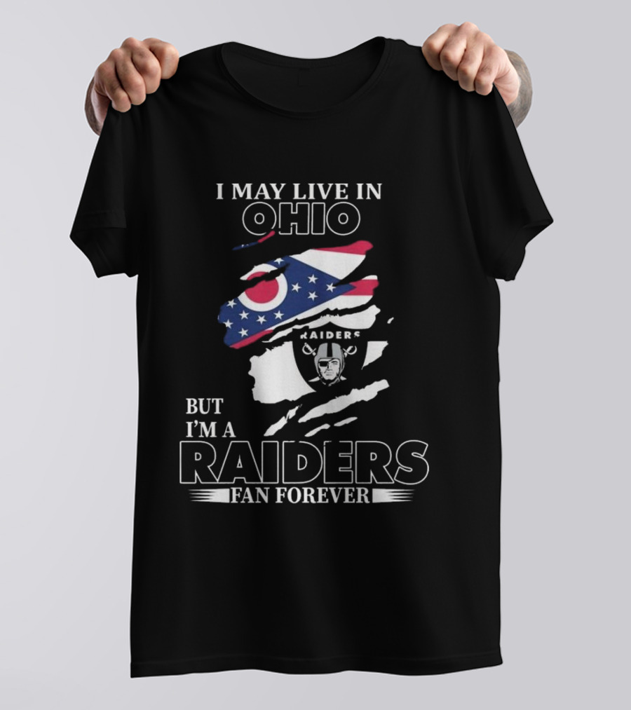 Ohio Resident Lifelong Las Vegas Raiders Fan With Ohio Flag And Raiders T-Shirt