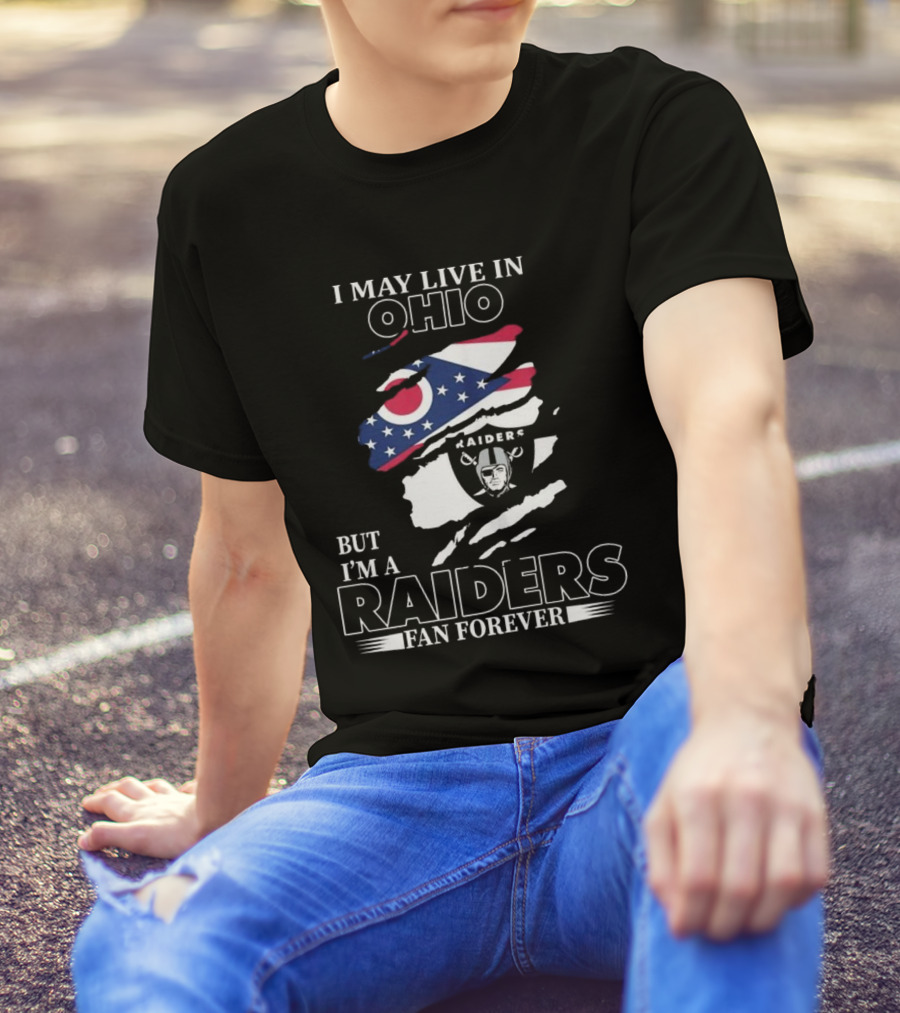 Ohio Resident Lifelong Las Vegas Raiders Fan With Ohio Flag And Raiders T-Shirt