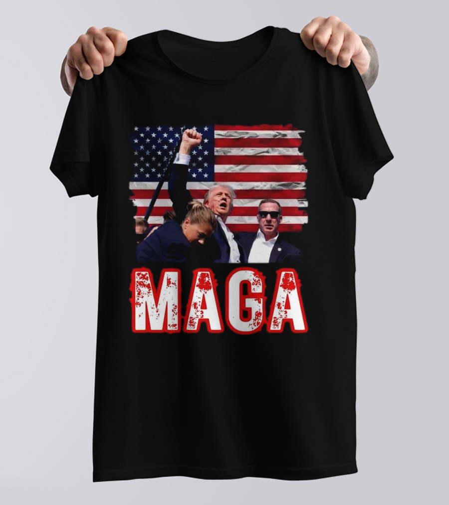 MAGA Trump Iconic Fist Raised With American Flag T-Shirt
