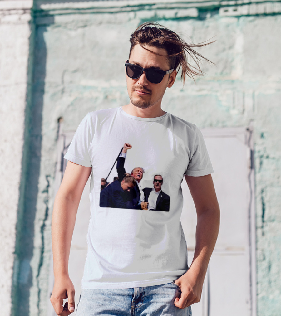 Missed Me Bitch Trump 2024 Trump Fight Raised Fist Photo T-Shirt