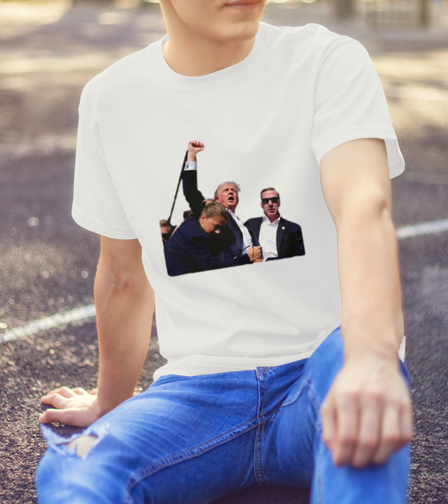 Missed Me Bitch Trump 2024 Trump Fight Raised Fist Photo T-Shirt