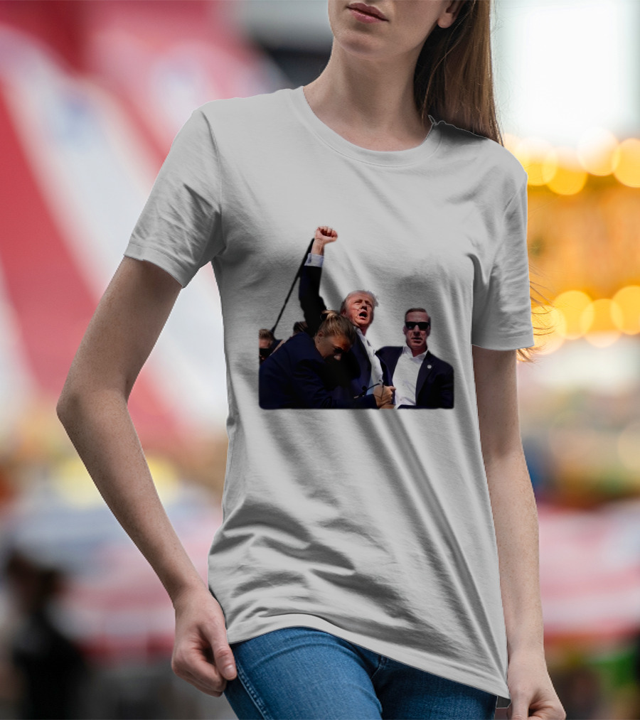 Missed Me Bitch Trump 2024 Trump Fight Raised Fist Photo T-Shirt