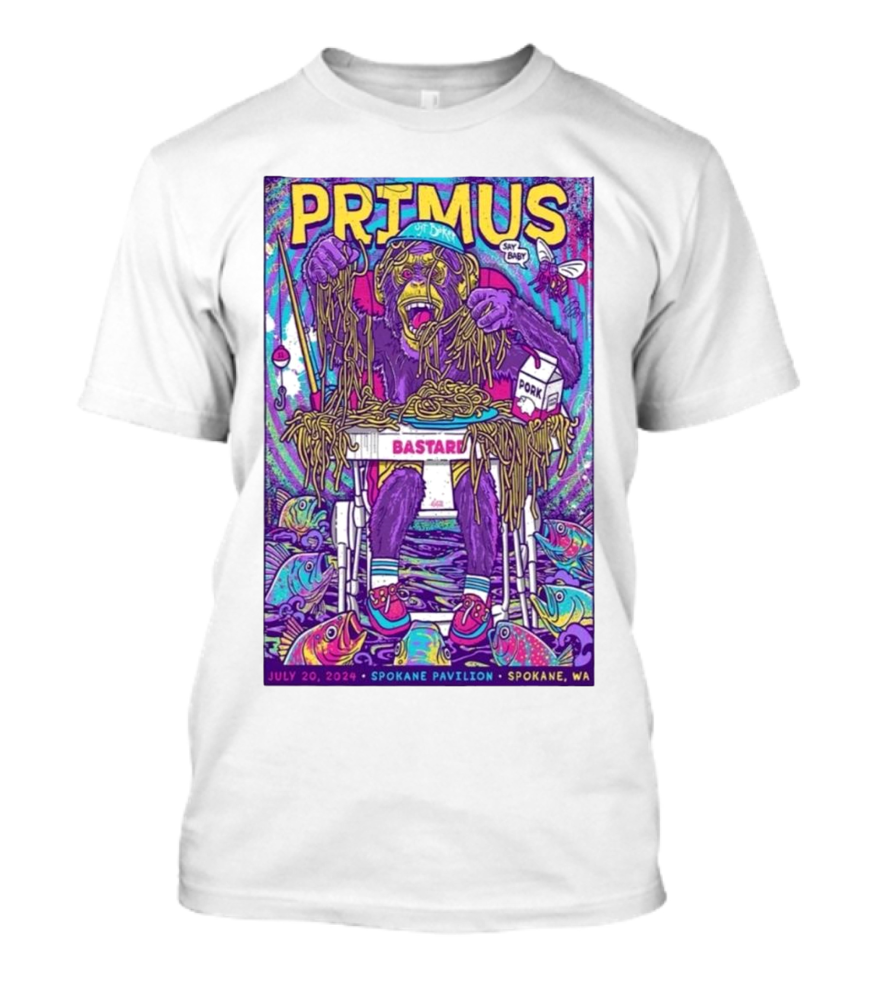 PRIMUS July 20 2024 Spokane Pavilion Monkey Spaghetti Psychedelic T-Shirt