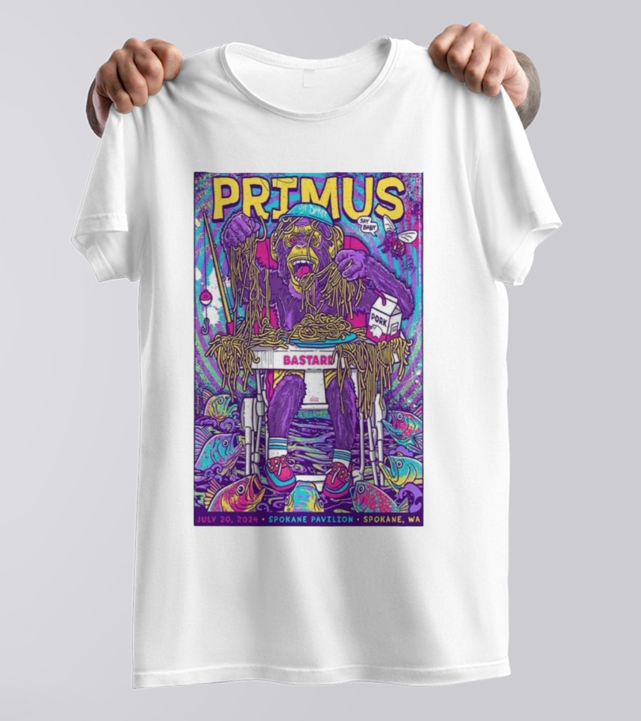 PRIMUS July 20 2024 Spokane Pavilion Monkey Spaghetti Psychedelic T-Shirt