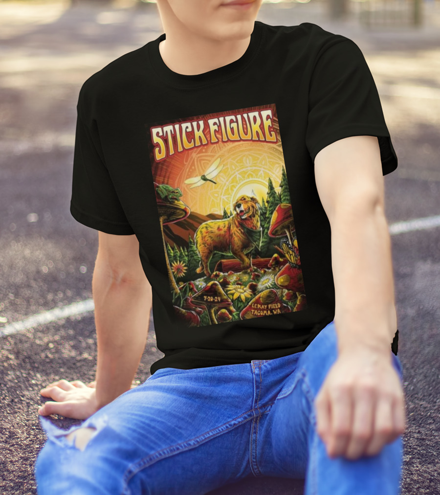 Stick Figure Lemay Field Tacoma WA July 20 2024 Golden Dog And Nature Scene T-Shirt
