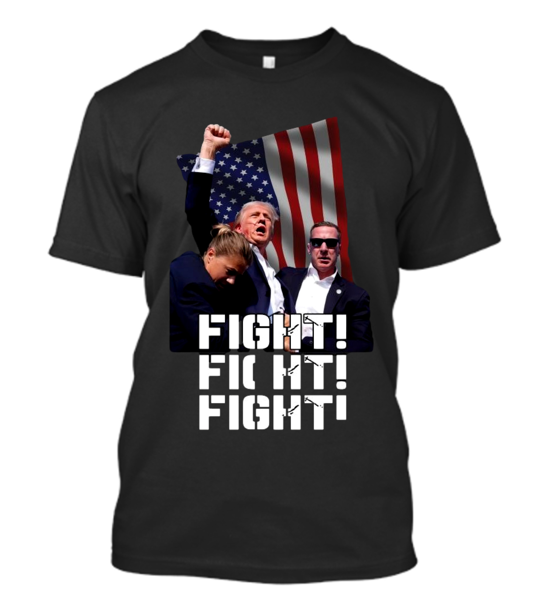 Trump Fight Fight Fight With American Flag Background T-Shirt
