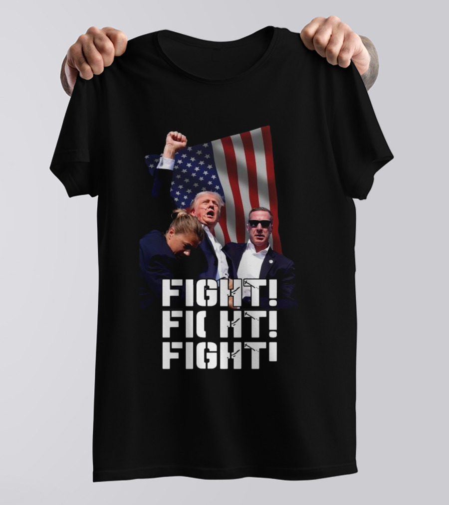 Trump Fight Fight Fight With American Flag Background T-Shirt