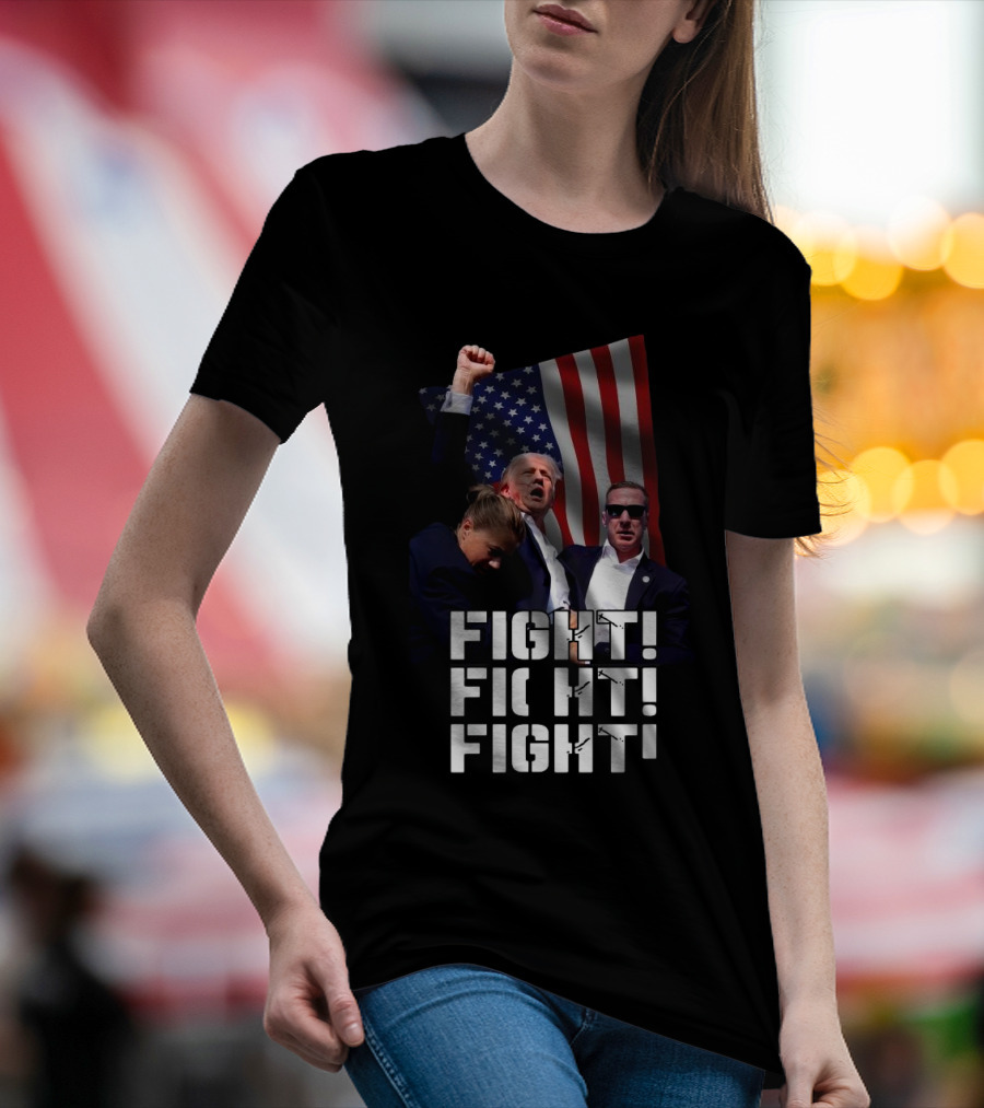 Trump Fight Fight Fight With American Flag Background T-Shirt