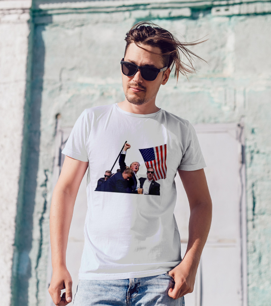 Trump Shooting Nice Try Brandon Trump Fight Flag Fist Security Guards T-Shirt