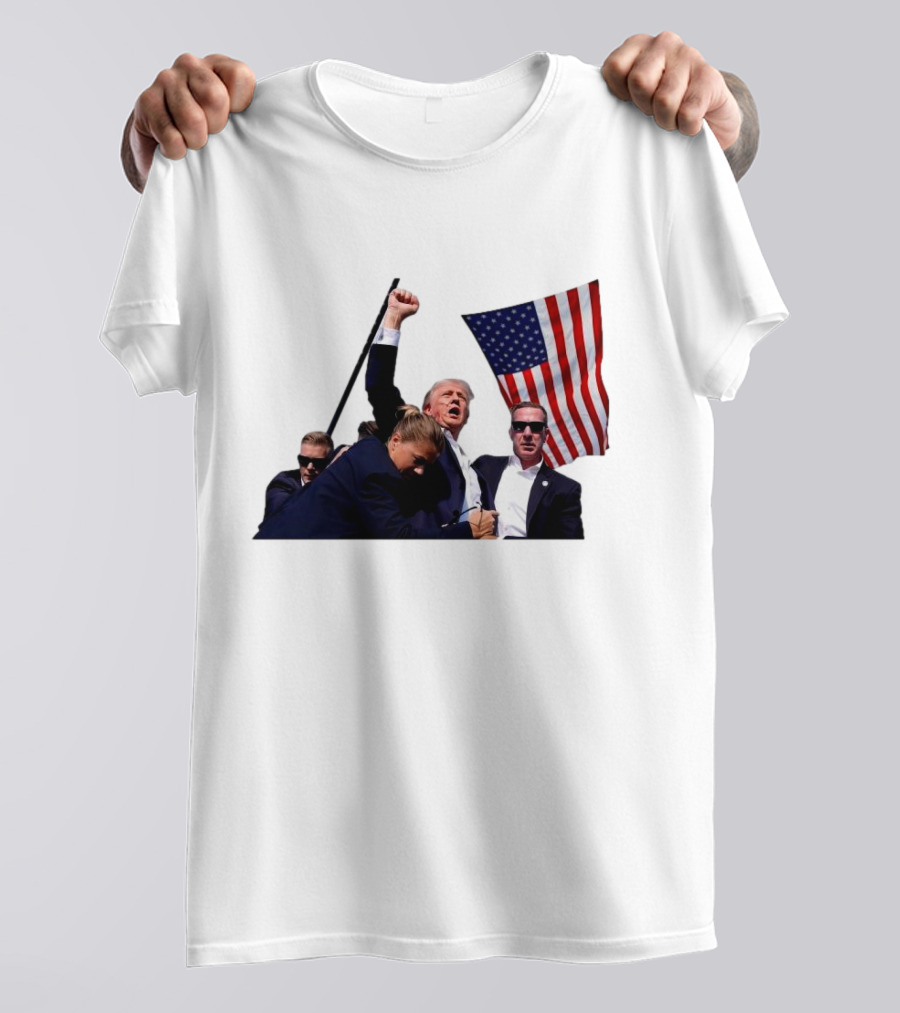 Trump Shooting Nice Try Brandon Trump Fight Flag Fist Security Guards T-Shirt