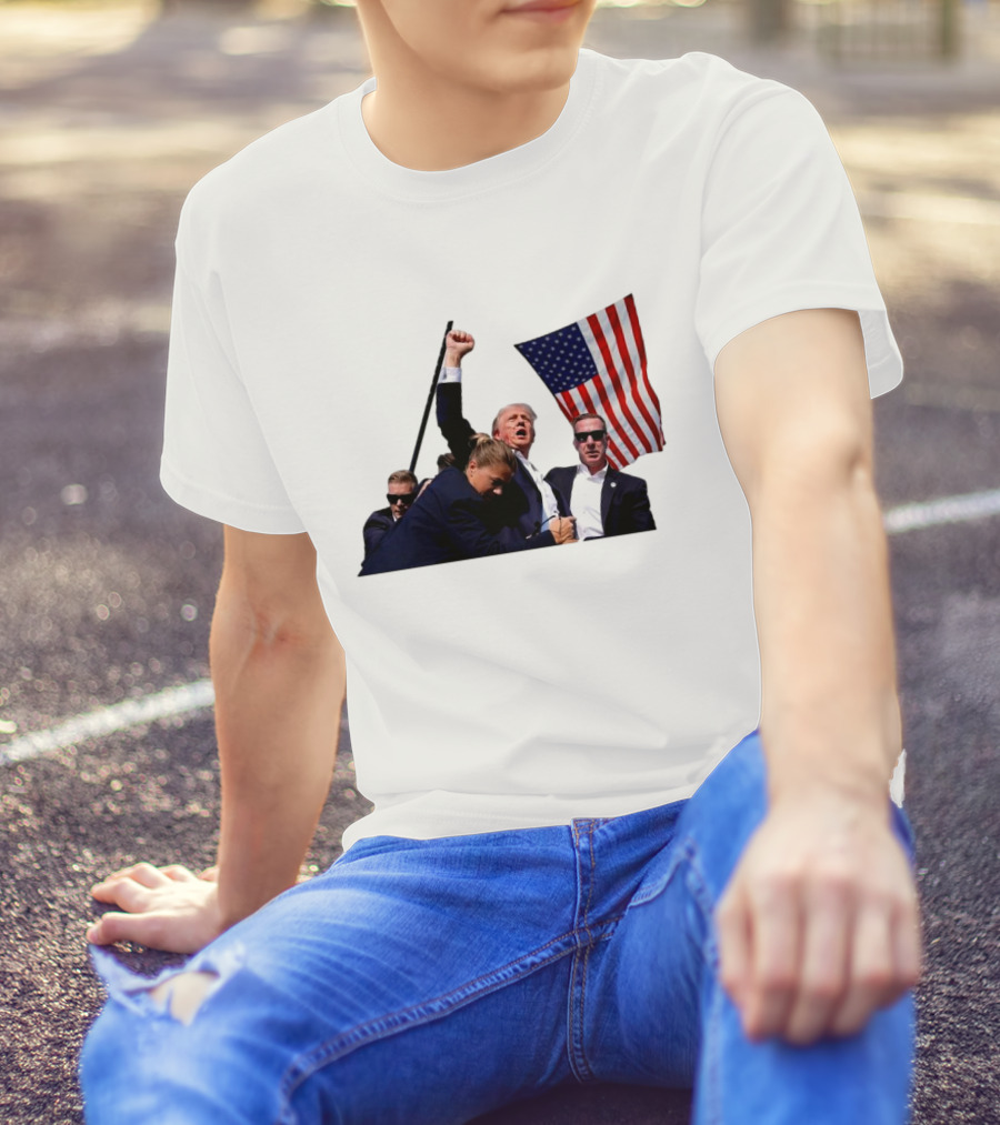 Trump Shooting Nice Try Brandon Trump Fight Flag Fist Security Guards T-Shirt