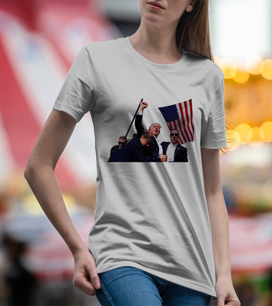 Trump Shooting Nice Try Brandon Trump Fight Flag Fist Security Guards T-Shirt
