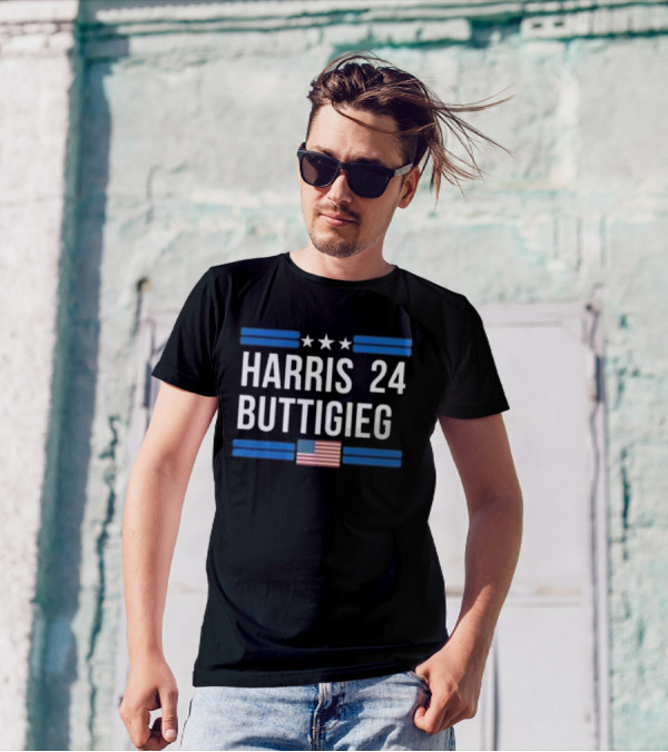 Harris 24 Buttigieg Stars Stripes American Flag T-Shirt