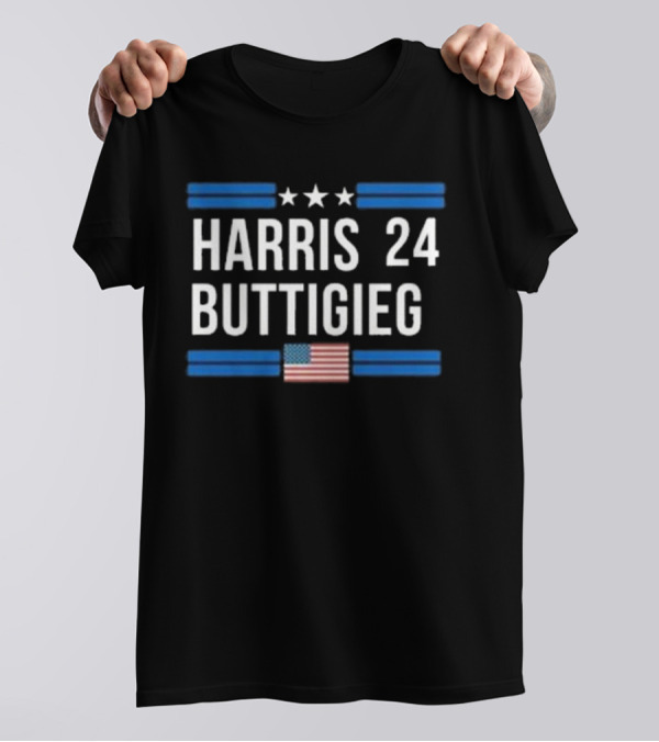 Harris 24 Buttigieg Stars Stripes American Flag T-Shirt