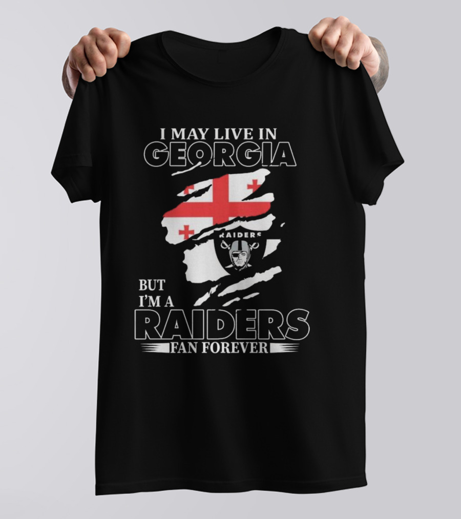 Las Vegas Raiders Fan Forever Living In Georgia With Raiders Logo And Flag T-Shirt