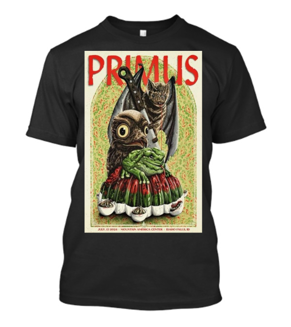 Primus July 15 2024 Mountain America Center Idaho Falls Owl Frog Bat Knife Jello Mold T-Shirt