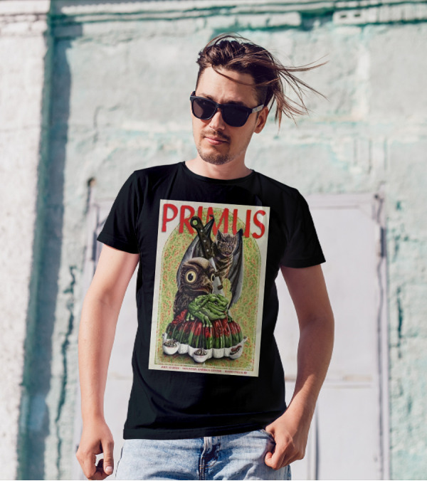 Primus July 15 2024 Mountain America Center Idaho Falls Owl Frog Bat Knife Jello Mold T-Shirt
