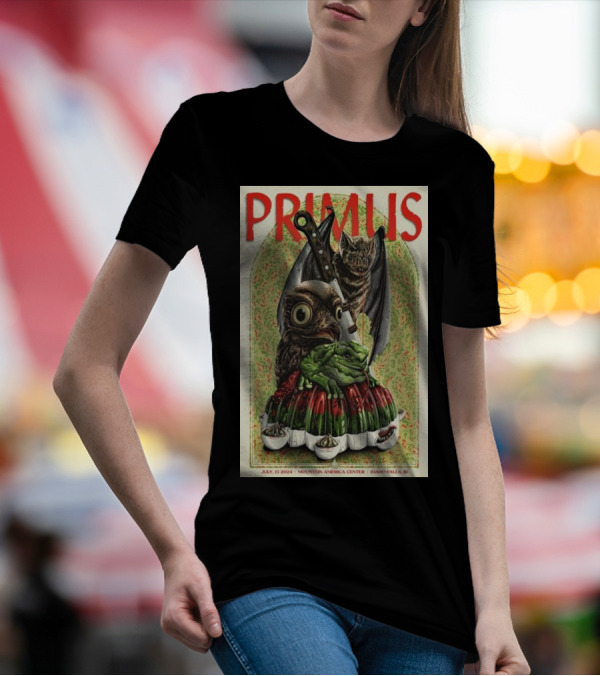Primus July 15 2024 Mountain America Center Idaho Falls Owl Frog Bat Knife Jello Mold T-Shirt