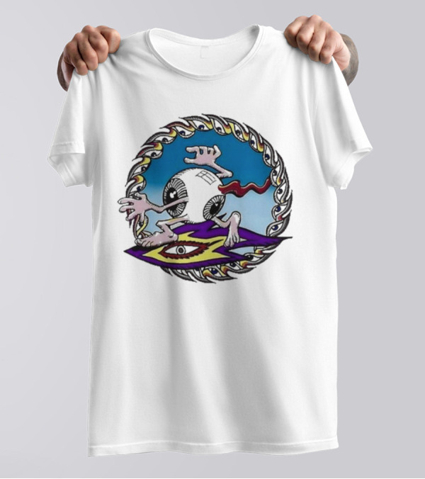 Spiral Eye Surfing Disc With Hands And Vibrant T-Shirt