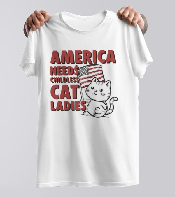 America Needs Childless Cat Ladies Cat With American Flag T-Shirt