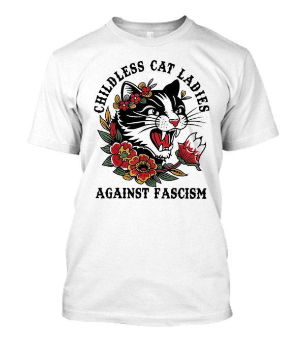 Childless Cat Ladies Against Fascism Harris 2024 Floral Cat T-Shirt