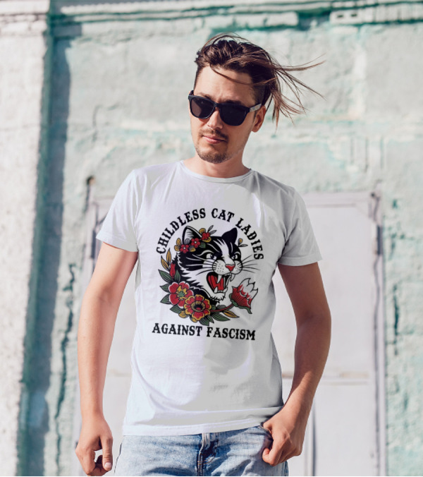 Childless Cat Ladies Against Fascism Harris 2024 Floral Cat T-Shirt