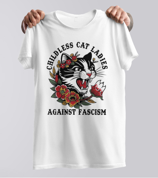 Childless Cat Ladies Against Fascism Harris 2024 Floral Cat T-Shirt