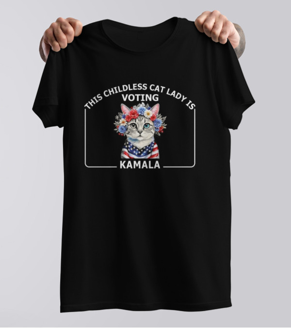 This Childless Cat Lady Is Voting Kamala Patriotic Flower Cat T-Shirt