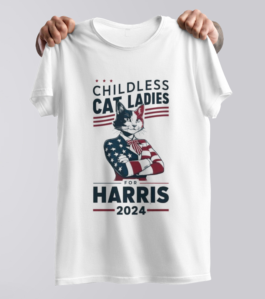 Childless Cat Ladies For Harris 2024 Patriotic Cat T-Shirt