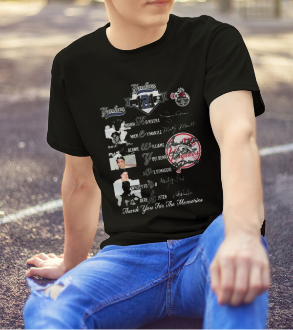 Yankees 1903-2024 Mariano Rivera Mickey Mantle Bernie Williams Yogi Berra Joe DiMaggio Whitey Ford Derek Jeter Thank You For The Memories T-Shirt