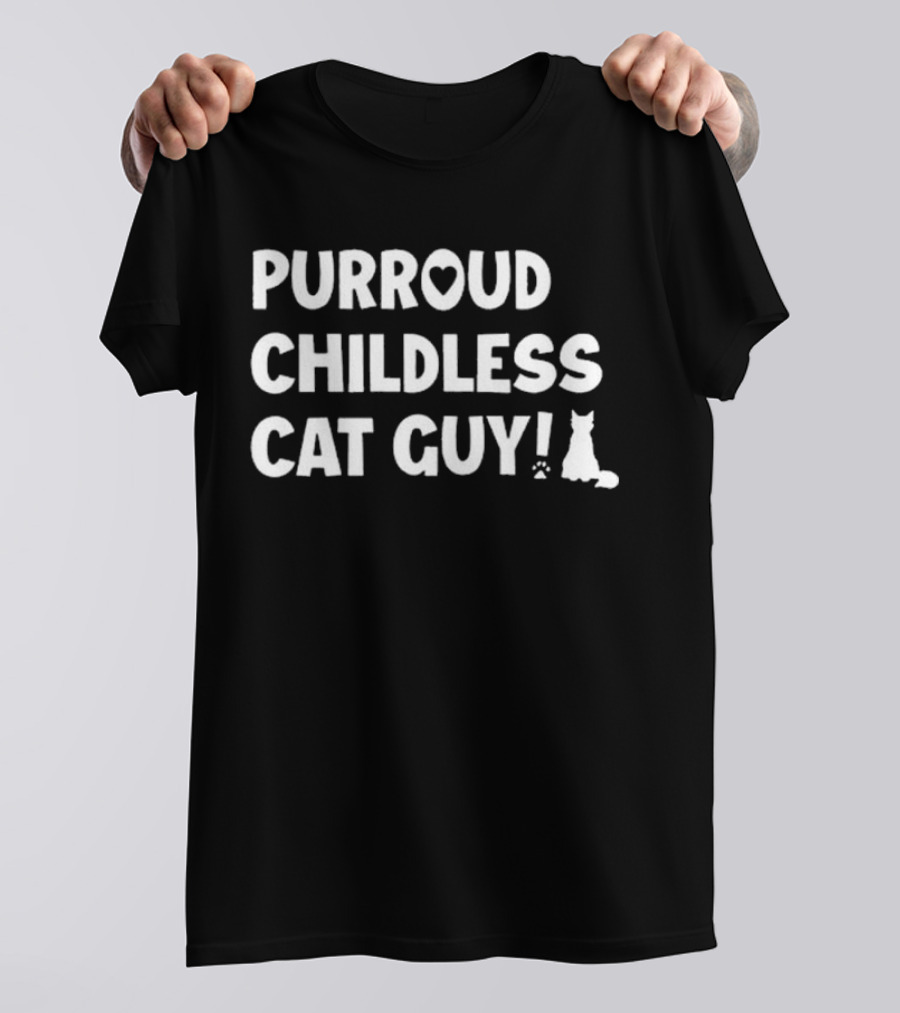 Purroud Childless Cat Guy Paw Prints T-Shirt