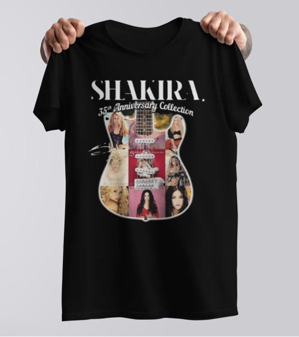 Shakira 35th Anniversary Collection Signature Album Covers Guitar T-Shirt