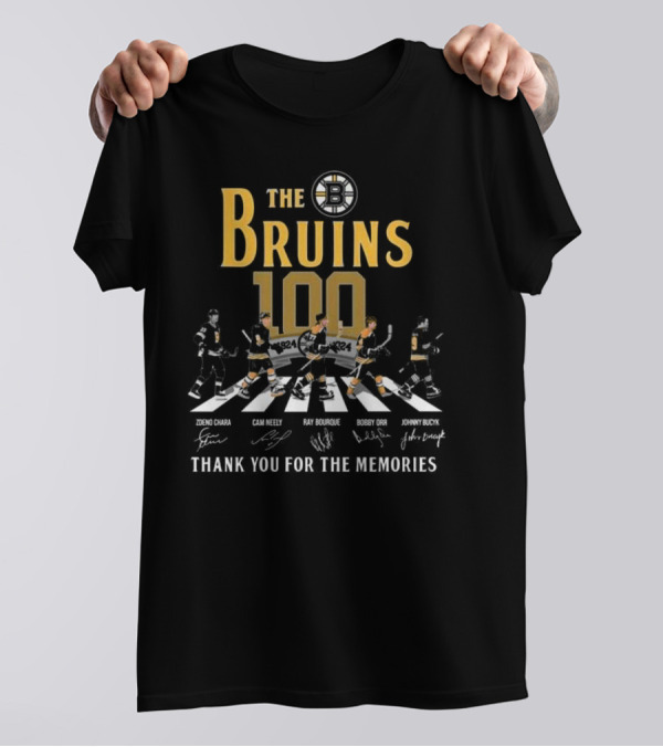 The Bruins 100 1924 Thank You For The Memories Zdeno Chara Cam Neely Ray Bourque Bobby Orr Johnny Bucyk Signatures T-Shirt
