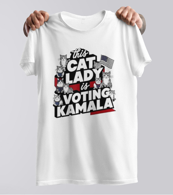 This Cat Lady Is Voting Kamala Cats With USA Flag T-Shirt