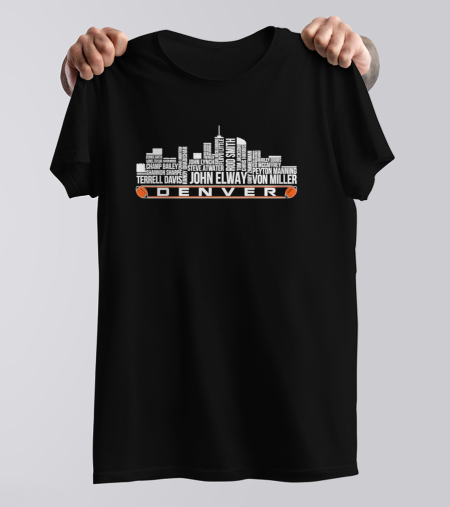 Denver Skyline Legends John Elway Peyton Manning Terrell Davis Von Miller T-Shirt