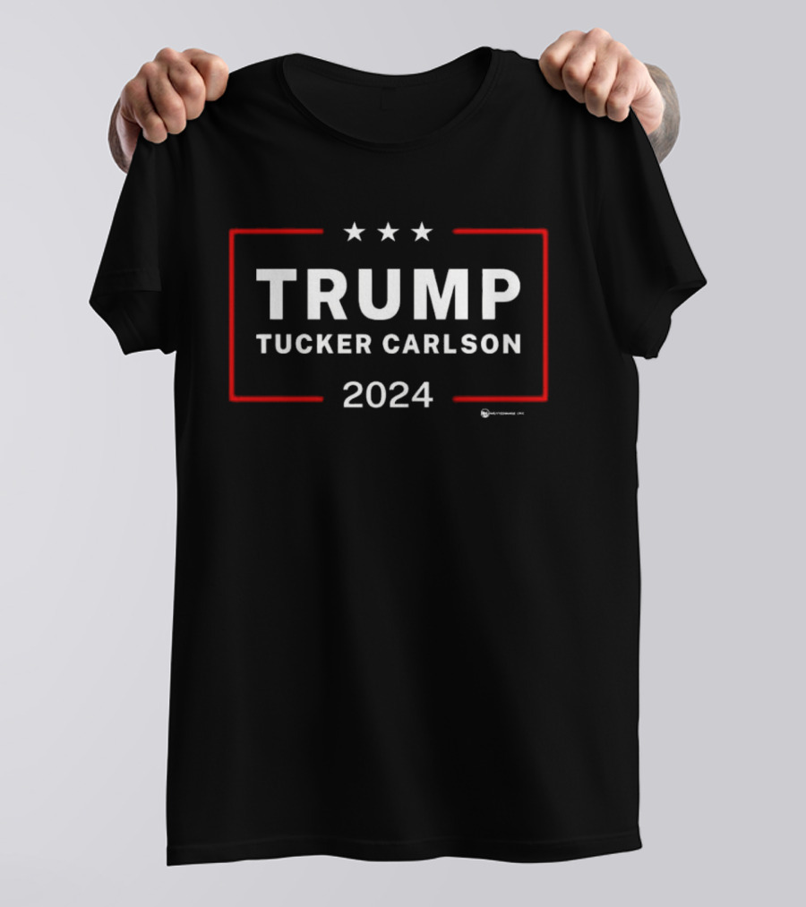 Trump Tucker Carlson 2024 Three Stars Red Border T-Shirt