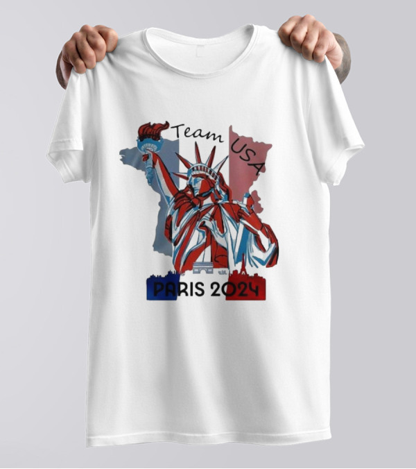 Team USA Paris 2024 Liberty Statue France Map T-Shirt