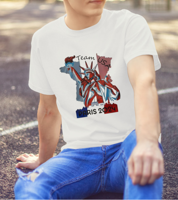 Team USA Paris 2024 Liberty Statue France Map T-Shirt