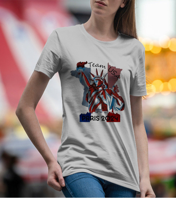 Team USA Paris 2024 Liberty Statue France Map T-Shirt