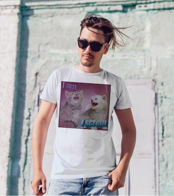 Weirdlilguys I Am Therefore I Screm Cat Humor Text Meme T-Shirt