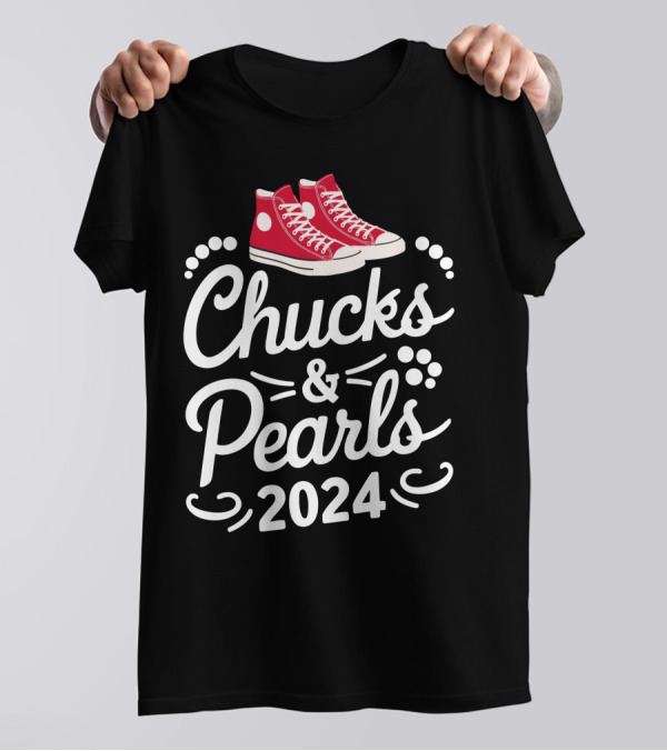 Chucks And Pearls 2024 Kamala Harris Election Red Sneakers T-Shirt