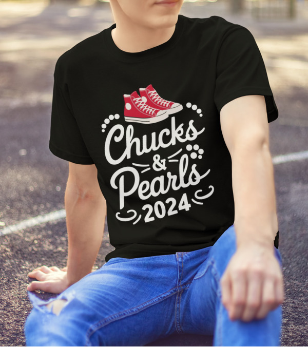 Chucks And Pearls 2024 Kamala Harris Election Red Sneakers T-Shirt