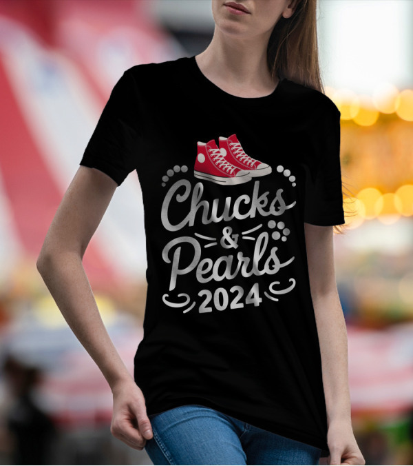 Chucks And Pearls 2024 Kamala Harris Election Red Sneakers T-Shirt