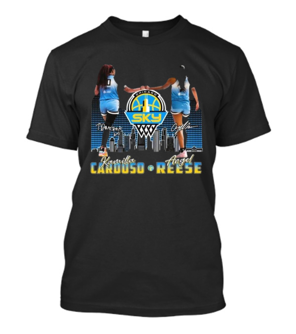 Chicago Sky WNBA Kamilla Cardoso Angel Reese Skyline Basketball Signatures T-Shirt