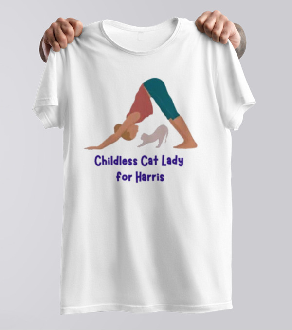 Childless Cat Lady For Harris Yoga With Cat T-Shirt