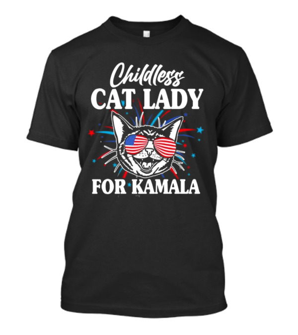 Childless Cat Lady For Kamala 2024 Patriotic Cat With Sunglasses T-Shirt