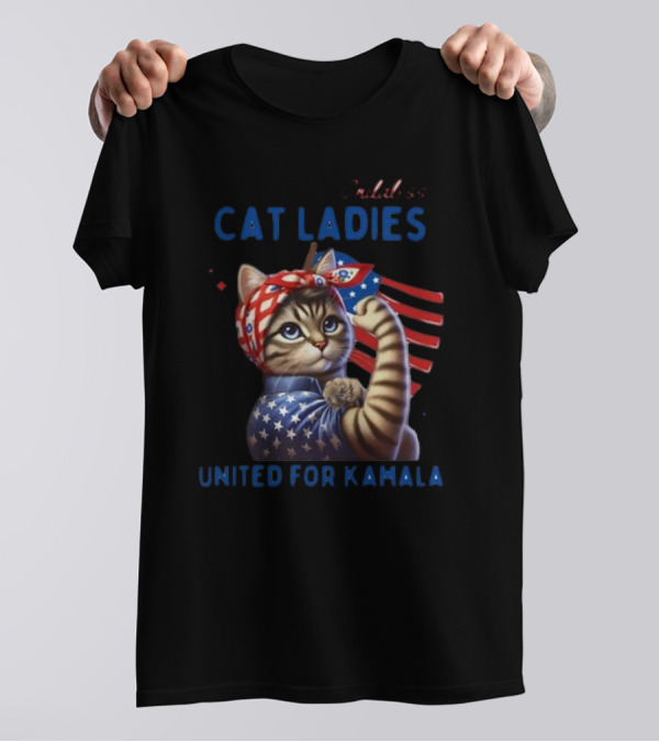 Childless Cat Ladies United For Kamala Election 2024 Rosie The Riveter Cat T-Shirt