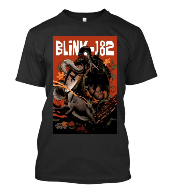 BLINK-182 Surreal Rabbits And Snakes On Motorcycle Orange Aesthetic T-Shirt